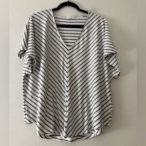GAP Black White Striped V Neck Short Sleeve Stretch Top Women - Size XL